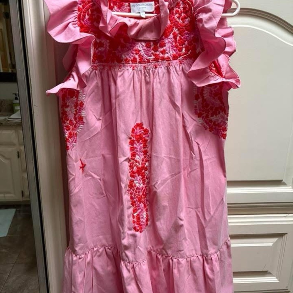Mi Golondrina Pink and Red Ruffle Dress